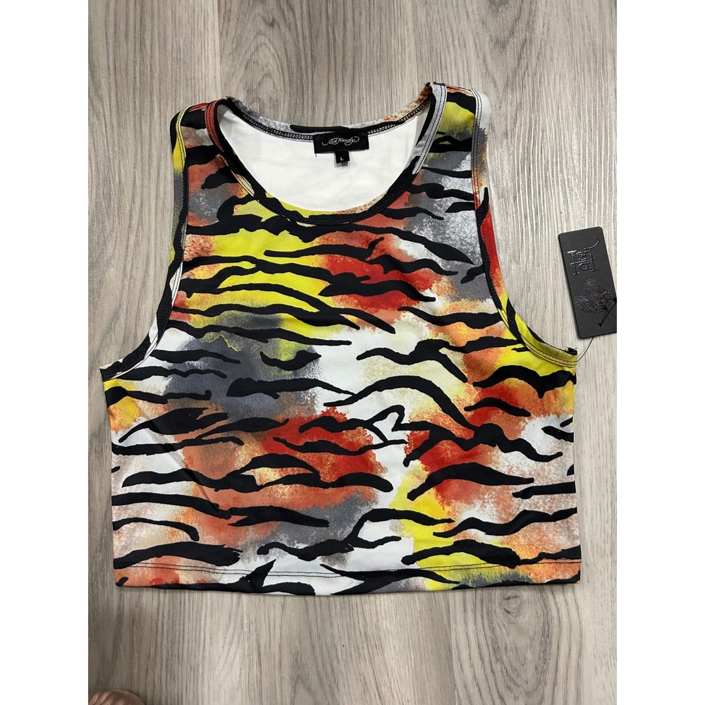 Ed Hardy Print Cropped Tank Top NWT Women Size L grunge y2k streetcore hipster